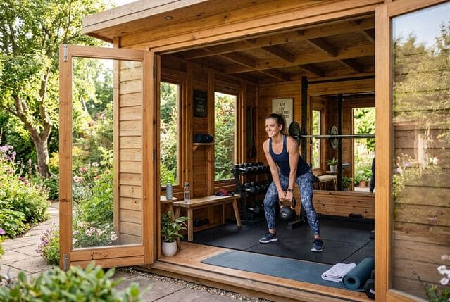 Séance de sport dans un abri de jardin